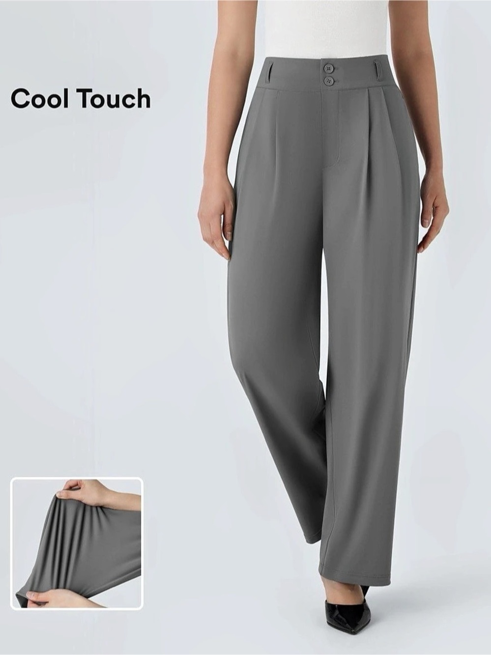 High Waisted Zipper Pocket Shirred Straight Leg InstantCool Work Pants